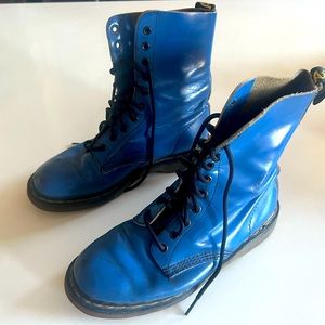 Made in England: Vintage Doc Martens 10-Eye Boots in Rare Electric Blue Color